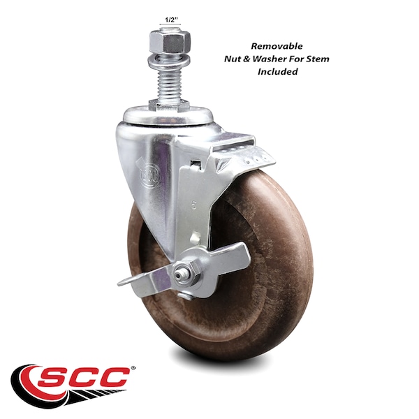Service Caster 5 Inch High Temp Glass Filled Nylon 1/2 Inch Threaded Stem Caster with Brake SCC-TS20S514-GFNSHT-TLB-121315 - main
